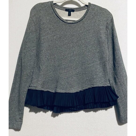 J Crew Sweater Womens Medium Gray Sweatshirt Accordion Pleat Hem Cropped Boho - Picture 3 of 10